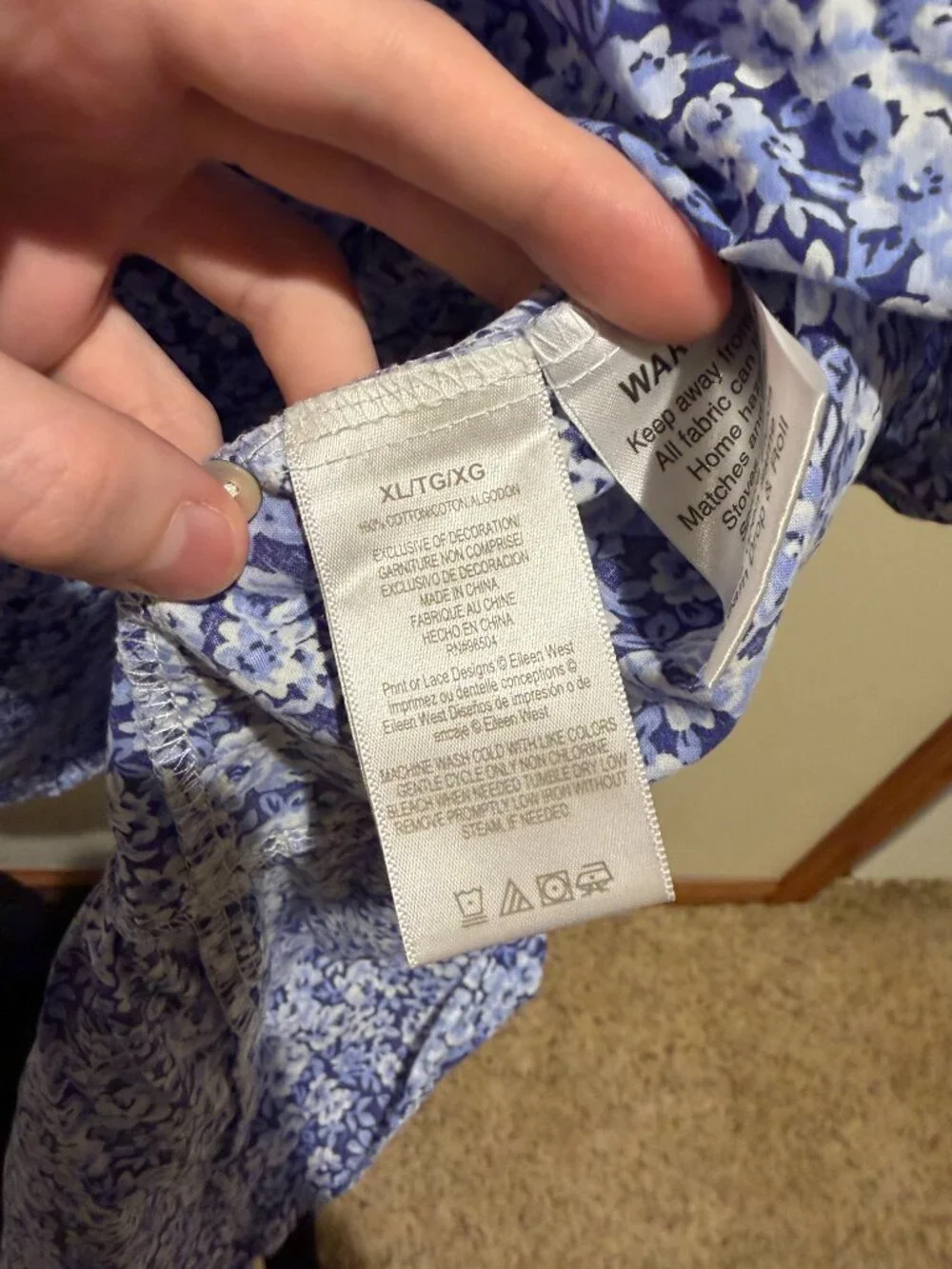 Eileen West Cotton Lawn Ballet Long Nightgown Blue Floral